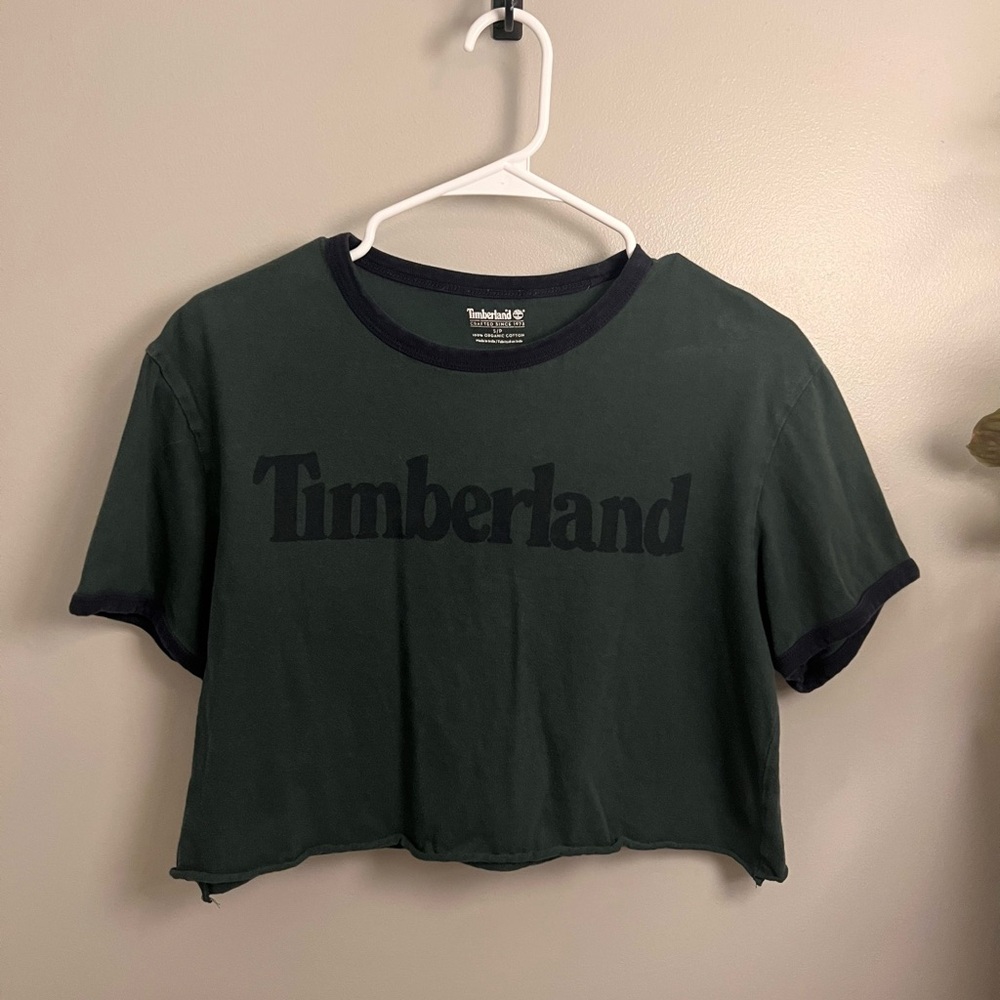 Timberland Green and Navy Blue Vintage Cropped T-shirt